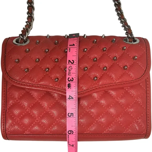 Rebecca Minkoff Red Studded Quilted Chain Adjustable Strap Crossbody Flap Bag - Picture 10 of 16
